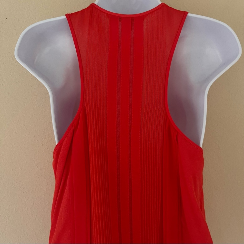 DVF Diane Von Furstenberg New Slice Pintuck Silk Top Blouse Orange Small Luxury - Picture 3 of 12
